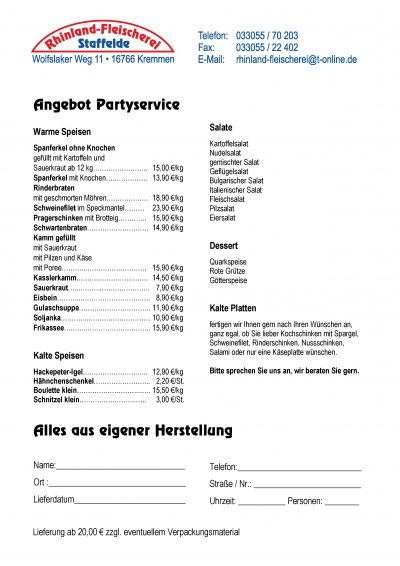 Angebote Partyservice